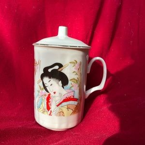 ***NOT AVAILABLE***. Chuan Kuo / CK Bone China Covered Mug w/ Geisha Woman